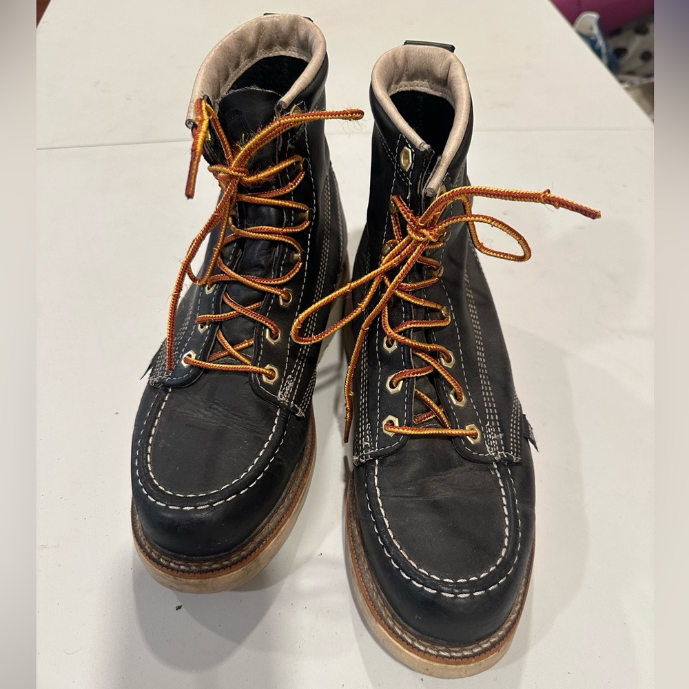 THOROGOOD AMERICAN HERITAGE 6" BLACK MOC TOE WORK BOOTS FOR MEN size 8 D